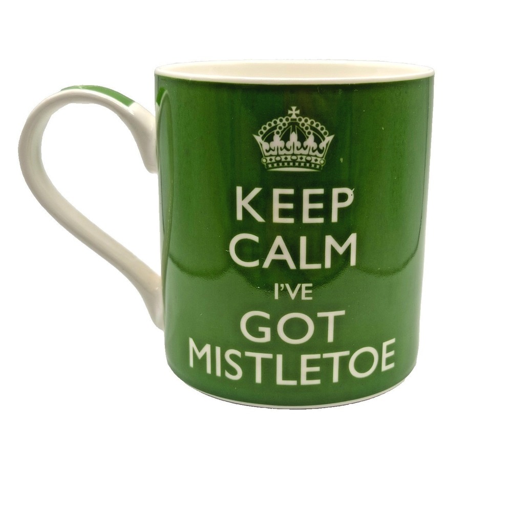 Kent Pottery Green Christmas Mug Keep Calm I've Got Mistletoe Holiday Coffee Cup